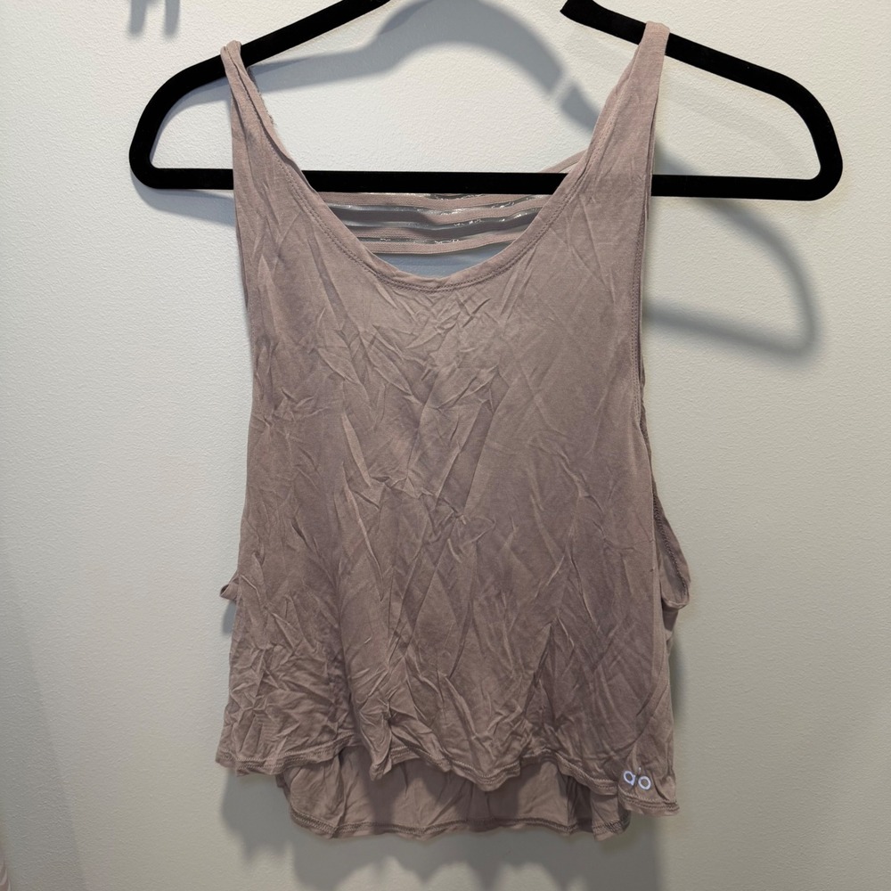 Alo Yoga Strappy Back Tank Top Mauve S/M Athleisure Yoga Workout